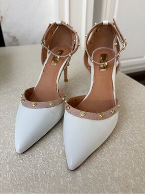 Halogen Micah White and Blush Pointed-Toe Ankle-Strap Heels